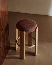 Load image into Gallery viewer, Granite stool in terracotta chenille and solid ash wood with a natural tone finish FSC 100% 75cm - image 5
