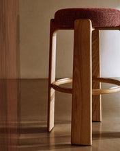 Load image into Gallery viewer, Granite stool in terracotta chenille and solid ash wood with a natural tone finish FSC 100% 75cm - image 6