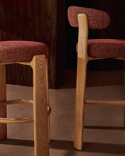 Load image into Gallery viewer, Granite stool in terracotta chenille and solid ash wood with a natural tone finish FSC 100% 75cm - image 8