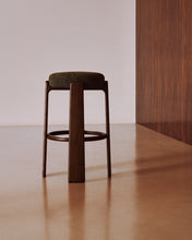 Load image into Gallery viewer, Granite stool in green chenille and solid ash wood with walnut-coloured finish FSC 100% 75cm - image 7