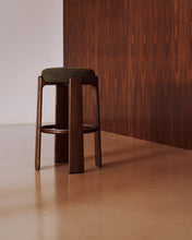 Load image into Gallery viewer, Granite stool in green chenille and solid ash wood with walnut-coloured finish FSC 100% 75cm - image 5