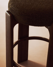 Load image into Gallery viewer, Granite stool in green chenille and solid ash wood with walnut-coloured finish FSC 100% 75cm - image 6