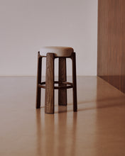 Load image into Gallery viewer, Granite stool in beige chenille and solid ash wood with walnut-coloured finish FSC 100% 75cm - image 5