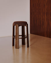 Load image into Gallery viewer, Granite stool in brown chenille and solid ash wood with walnut-coloured finish FSC 100% 75cm - image 5