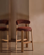 Load image into Gallery viewer, Granite stool in terracotta chenille and solid ash wood with natural tone finish FSC 100% 75cm - image 5