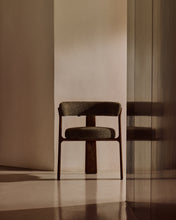 Load image into Gallery viewer, Granite 3-legged chair in green chenille and with solid ash wood in a walnut finish FSC 100% - image 5