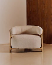 Load image into Gallery viewer, Granite beige chenille armchair with solid ash wood legs in a natural tone finish FSC 100% - image 5