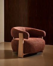 Load image into Gallery viewer, Granite terracotta chenille armchair with solid ash wood legs in a natural tone finish FSC 100% - image 9