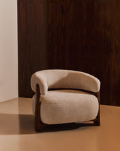 Load image into Gallery viewer, Granite beige chenille armchair with solid ash wood legs in a walnut finish FSC 100% - image 5