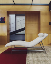 Load image into Gallery viewer, Osla chaise longue in beige chenille with brushed stainless steel legs FSC 100% 175 cm - image 3