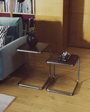 Load image into Gallery viewer, Tarsel side table in walnut veneer with brushed stainless steel structure 42 x 60cm - image 8