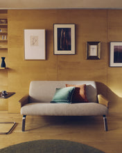 Load image into Gallery viewer, Amsen beige 2-seater sofa in oak plywood with brushed stainless steel legs 165cm - image 5