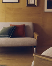Load image into Gallery viewer, Amsen beige 2-seater sofa in oak plywood with brushed stainless steel legs 165cm - image 6