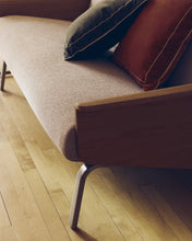 Load image into Gallery viewer, Amsen beige 2-seater sofa in oak plywood with brushed stainless steel legs 165cm - image 8