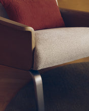 Load image into Gallery viewer, Amsen beige armchair in oak plywood with legs in brushed stainless steel - image 7
