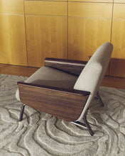 Load image into Gallery viewer, Amsen light brown armchair in walnut plywood with legs in brushed stainless steel - image 7