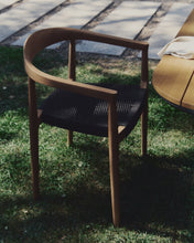 Load image into Gallery viewer, Ydalia stackable outdoor chair in solid teak wood with natural finish and black rope - image 11