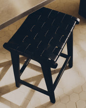 Load image into Gallery viewer, Calixta stool in leather and solid mahogany wood with black finish, 67 cm height - image 8