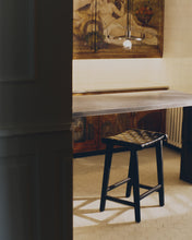 Load image into Gallery viewer, Calixta stool in leather and solid mahogany wood with black finish, 67 cm height - image 7