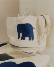 Load image into Gallery viewer, Tandani beige cotton basket with blue elephant 30cm - image 2