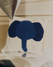 Load image into Gallery viewer, Tandani beige cotton floor cushion cover with blue elephant 70 x 70 cm - image 3