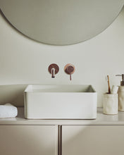 Load image into Gallery viewer, Ovara countertop basin in white glazed ceramic 36.5 x 36.5 cm