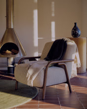 Load image into Gallery viewer, Sylo armchair in beige chenille and solid ash wood with walnut-coloured finish FSC 100% - image 9