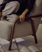 Load image into Gallery viewer, Sylo armchair in beige chenille and solid ash wood with walnut-coloured finish FSC 100% - image 11