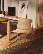 Load image into Gallery viewer, Tavari stackable chair in beige synthetic rope cord and AISI 304 stainless steel with brushed finish - image 5