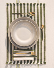 Load image into Gallery viewer, Daltan set of 2 green striped cotton and jute placemats 35 x 50cm - image 2