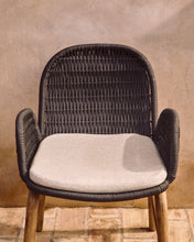 Load image into Gallery viewer, Alipa chair with armrests in FSC 100% solid acacia wood and dark grey rope cord - image 8