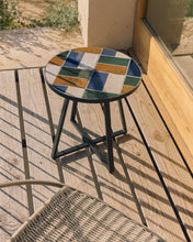 Load image into Gallery viewer, Tella round side table in graphite galvanised steel with multicoloured tiles Ø45 cm - image 3