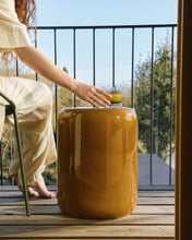 Load image into Gallery viewer, Mesquida outdoor side table in ceramic with glazed mustard finish Ø 35cm - image 3