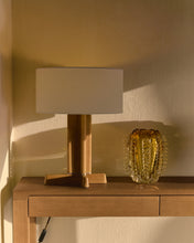 Load image into Gallery viewer, Niani table lamp in rubber wood with natural finish and ivory-coloured cotton lamp shade Ø30cm with UK adaptor - image 3