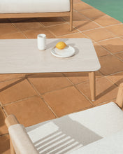 Load image into Gallery viewer, Sirte outdoor set with 3-seater sofa, 2 armchairs and aluminium table with wood-effect finish and ecru cushions - image 3