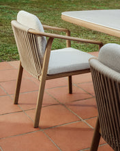 Load image into Gallery viewer, Sirte stackable outdoor chair in aluminium with wood-effect finish and ecru rope cord - image 5