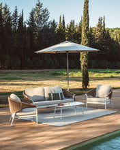 Load image into Gallery viewer, Zuara set with 3-seater sofa, 2 armchairs and outdoor table in ecru aluminium and brown synthetic rope cord - image 2