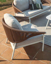 Load image into Gallery viewer, Zuara set with 3-seater sofa, 2 armchairs and outdoor table in ecru aluminium and brown synthetic rope cord - image 4