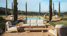 Load image into Gallery viewer, Elunda 2-seater outdoor sofa in solid teak wood FSC 100% 149cm - image 6