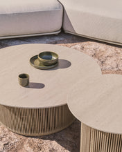 Load image into Gallery viewer, Orosei outdoor coffee table in sintered stone, ecru aluminium and beige rope Ø 90 cm - image 3