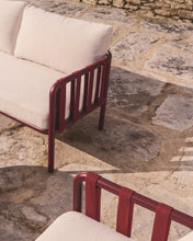 Load image into Gallery viewer, Omala set consisting of 2-seater sofa and 2 armchairs in burgundy rope cord and aluminium - image 3