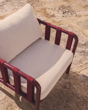 Load image into Gallery viewer, Omala set consisting of 2-seater sofa and 2 armchairs in burgundy rope cord and aluminium - image 4