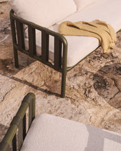 Load image into Gallery viewer, Omala set consisting of 2-seater sofa and 2 armchairs with green aluminium structure - image 4