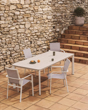 Load image into Gallery viewer, Canea stackable outdoor chair in beige texteline and ecru aluminium - image 7