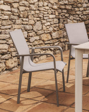 Load image into Gallery viewer, Canea stackable outdoor chair in beige texteline and taupe aluminium - image 6