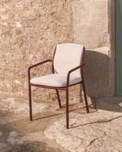 Load image into Gallery viewer, Linosa stackable outdoor chair in burgundy aluminium with beige cushion - image 6