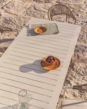 Load image into Gallery viewer, Livorno extendable table in ecru aluminium with wood-effect legs 233(350) x 100cm - image 5
