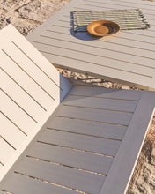 Load image into Gallery viewer, Livorno extendable table in ecru aluminium with wood-effect legs 233(350) x 100cm - image 6