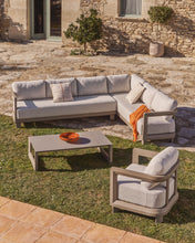 Load image into Gallery viewer, Nerano set with 5-seater corner sofa and coffee table in tempered glass and taupe aluminium - image 2