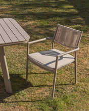 Load image into Gallery viewer, Argasi stackable outdoor chair in taupe aluminium and beige synthetic rope cord - image 6